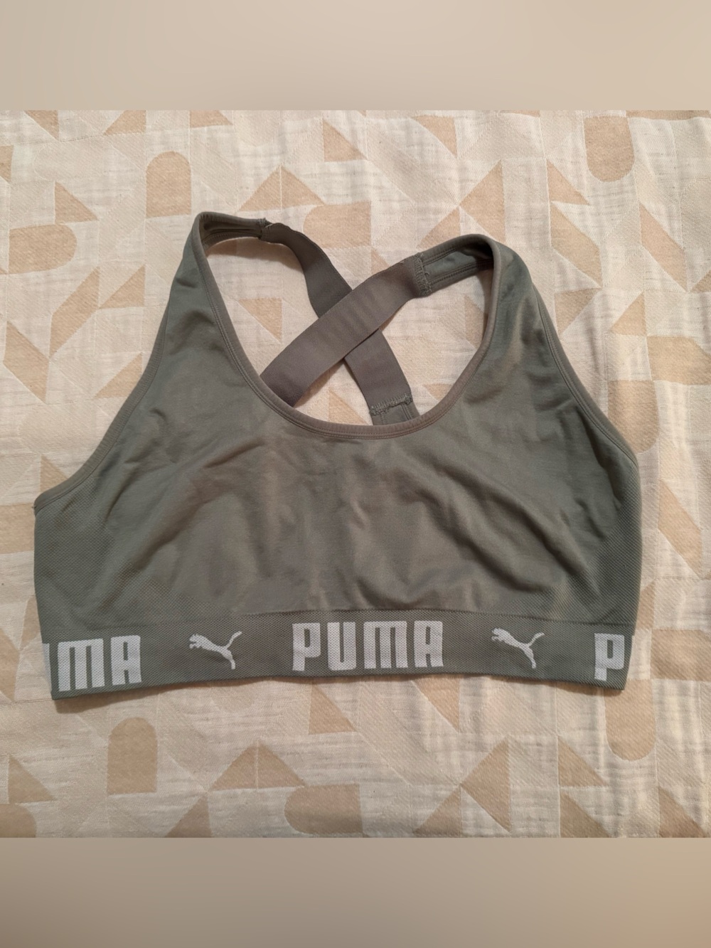 Puma Olive Green Racerback Sports Bra with Logo Band